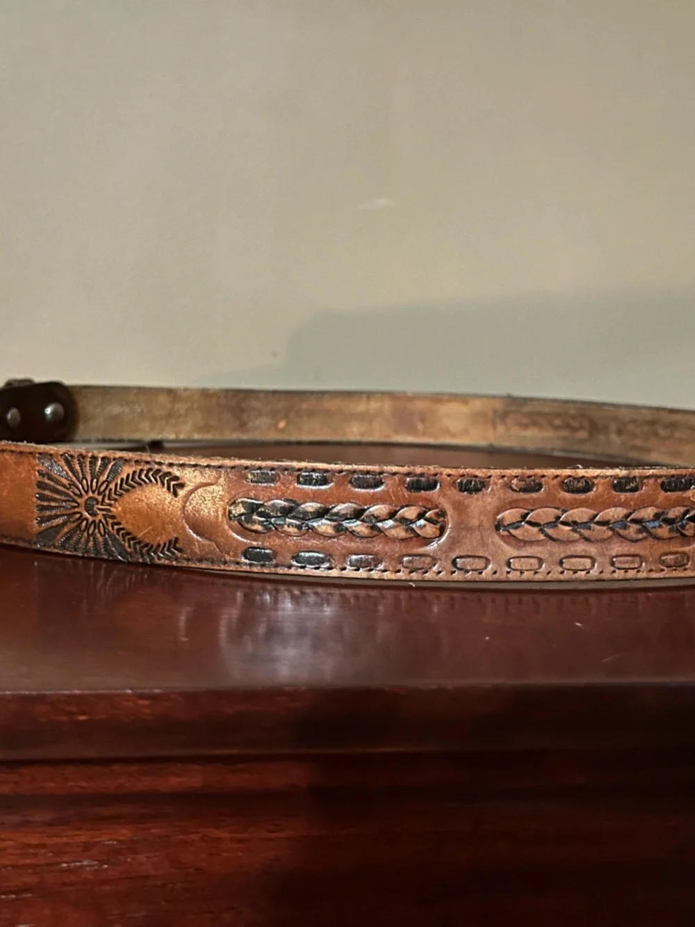 Men's Vintaga Brown Tooled Leather Belt -  Western Style